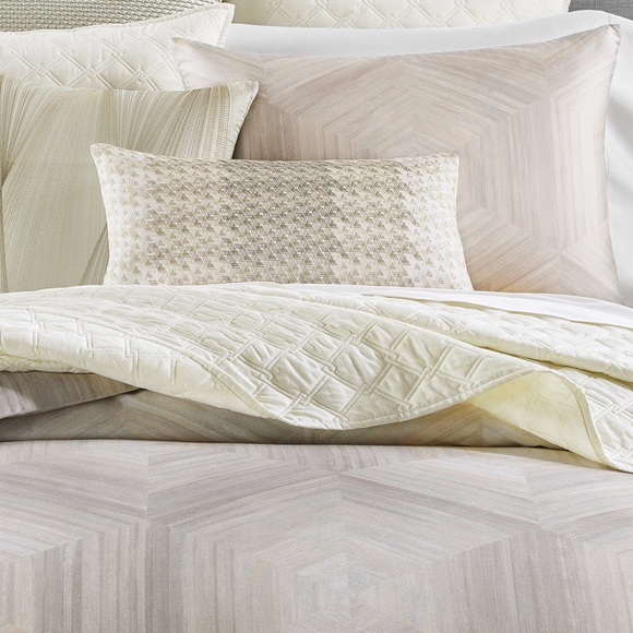 Hotel Collection Luster Geo Cream and Seafoam Green Cotton Duvet Cover Set - Picture 2 of 4